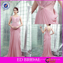 ED-YH2447 OEM Preço de atacado Peach Color Beaded Pleated Designer Dress